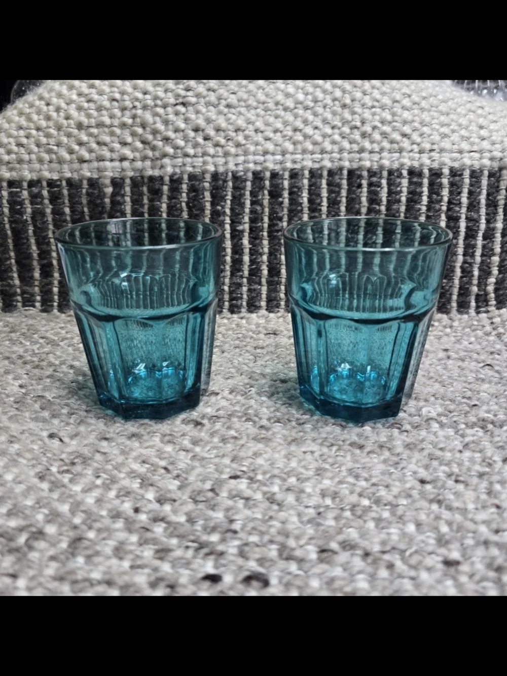 Vintage IKEA POKAL Teal Blue Glass Tumblers Set of 2 12 oz Discontinued